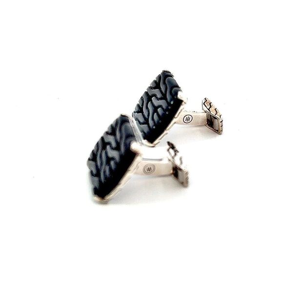 John Hardy Carved Onyx Cufflinks Sterling Silver Estate JH110 - Picture 10 of 13